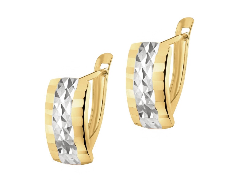 8 K Rhodium-Plated Yellow Gold Earrings