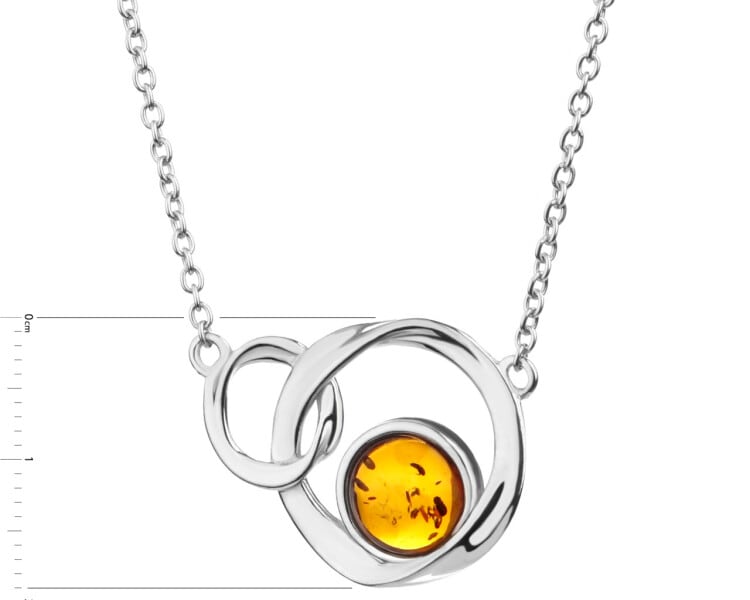 Stříbrný náhrdelník s jantarem - kroužky