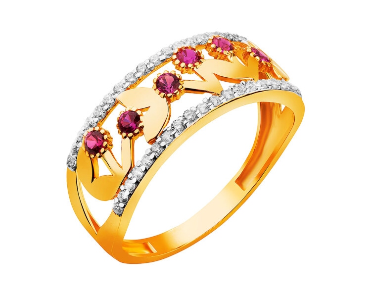 14 K Rhodium-Plated Yellow Gold Ring with Cubic Zirconia