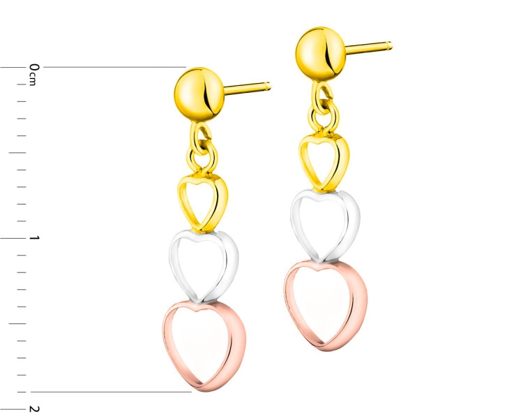 8 K Yellow, Rose & Rhodium Plated White Gold Dangling Earring