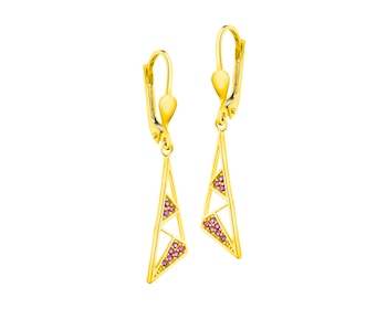 8 K Yellow Gold Dangling Earring with Cubic Zirconia