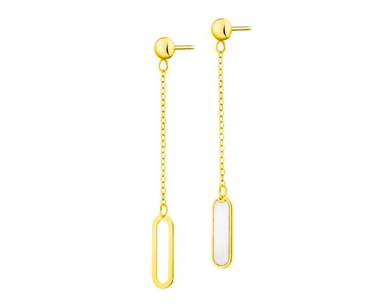 9 K Yellow Gold Dangling Earring with Mother Of Pearl