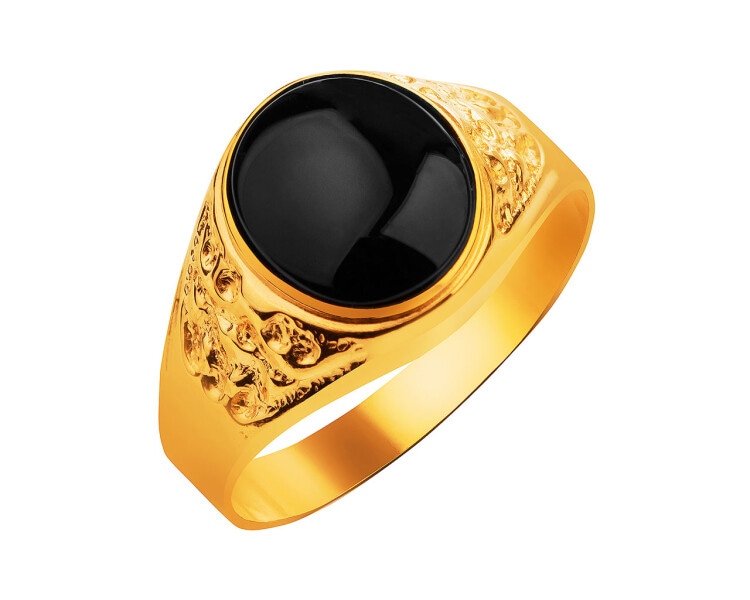 14 K Yellow Gold Signet Ring with Onyx