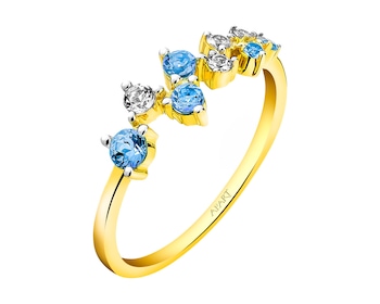 9 K Rhodium-Plated Yellow Gold Ring with Diamond - fineness 9 K