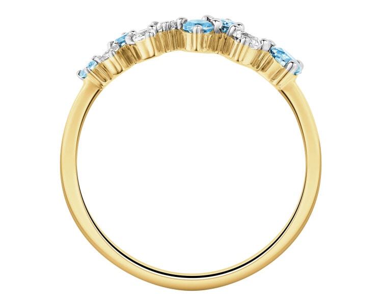 9 K Rhodium-Plated Yellow Gold Ring with Diamond - fineness 9 K