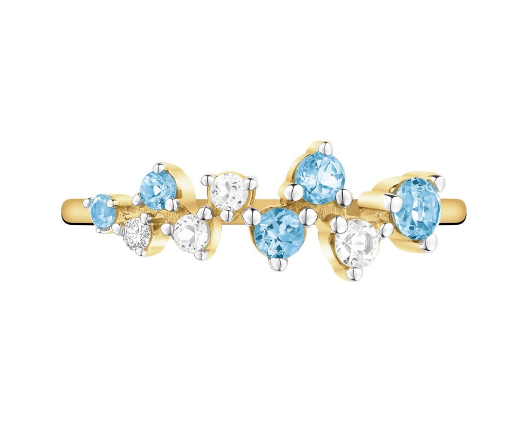 9 K Rhodium-Plated Yellow Gold Ring with Diamond - fineness 9 K