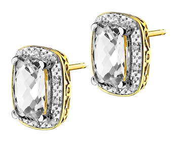 14 K Rhodium-Plated Yellow Gold Earrings with Diamonds - fineness 14 K