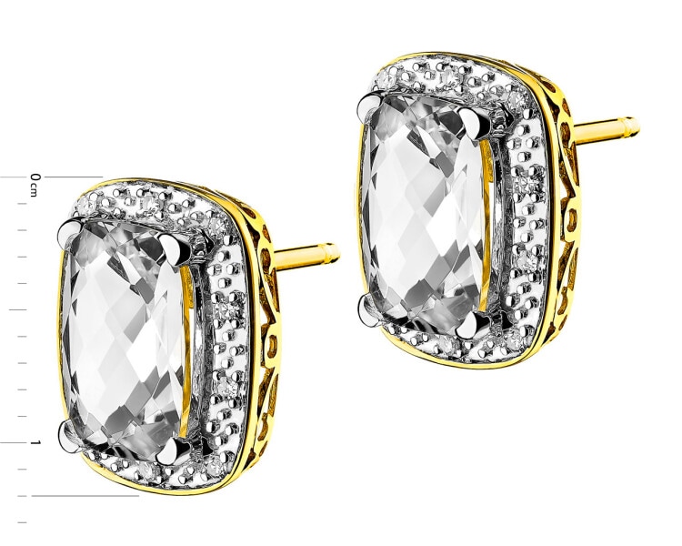 Zlaté náušnice s diamanty a bílými topazy - ryzost 585