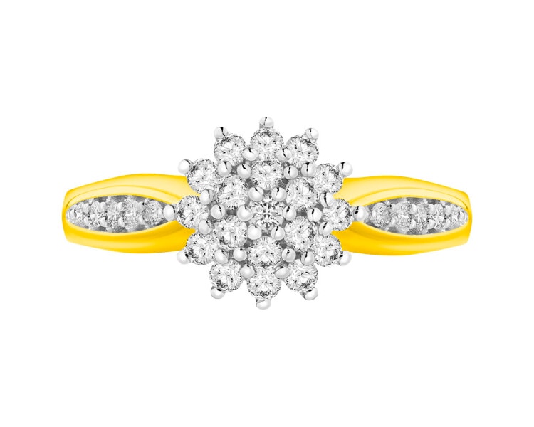 14 K Rhodium-Plated Yellow Gold Ring with Diamonds 0,32 ct - fineness 14 K