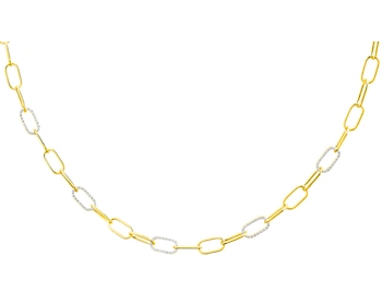 14 K Rhodium-Plated Yellow Gold Necklace with Diamonds 0,38 ct - fineness 14 K