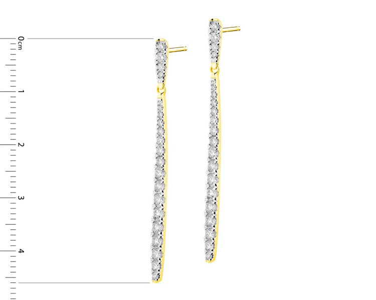 18 K Rhodium-Plated Yellow Gold Dangling Earring with Diamonds 1,29 ct - fineness 18 K