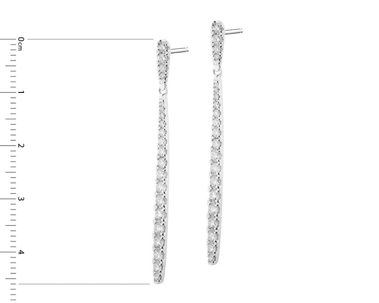 18 K Rhodium-Plated White Gold Dangling Earring with Diamonds 1,29 ct - fineness 18 K