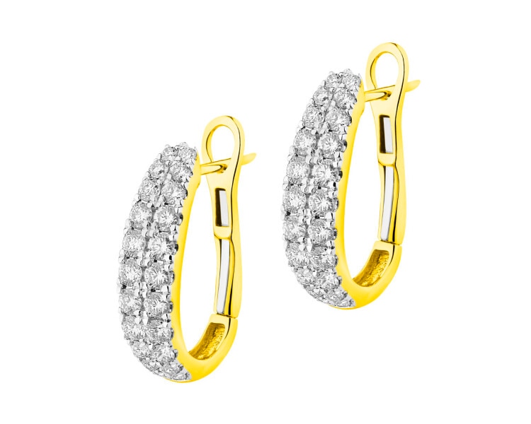 14 K Rhodium-Plated Yellow Gold Earrings with Diamonds 0,93 ct - fineness 14 K