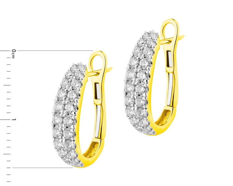 14 K Rhodium-Plated Yellow Gold Earrings with Diamonds 0,93 ct - fineness 14 K