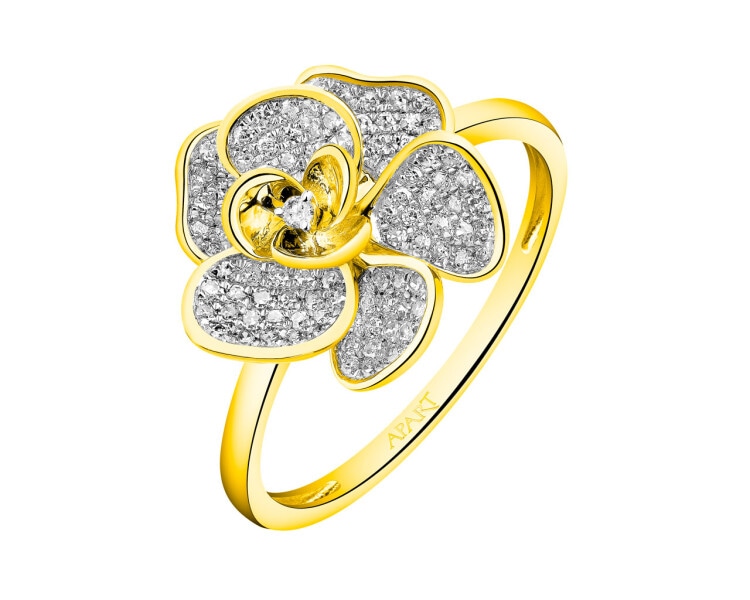 14 K Rhodium-Plated Yellow Gold Ring with Diamonds 0,28 ct - fineness 14 K
