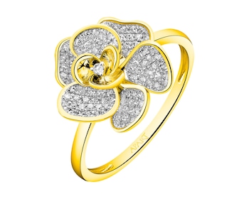 14 K Rhodium-Plated Yellow Gold Ring with Diamonds 0,28 ct - fineness 14 K