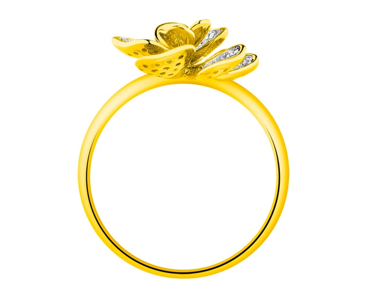 Pierścionek z żółtego złota z diamentami - kwiat 0,28 ct - próba 585