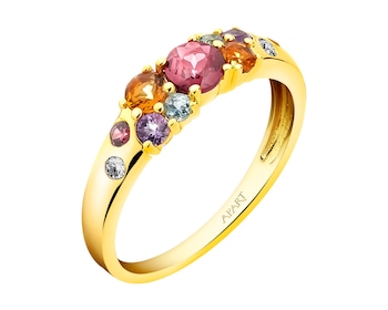 Zlatý prsten s brilianty a drahokamy - ryzost 585