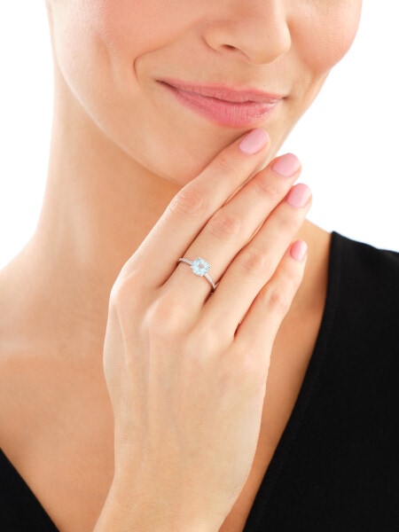 14 K Rhodium-Plated White Gold Ring with Diamonds - fineness 14 K