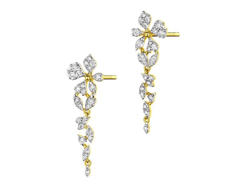 14 K Rhodium-Plated Yellow Gold Dangling Earring with Diamonds 0,66 ct - fineness 14 K