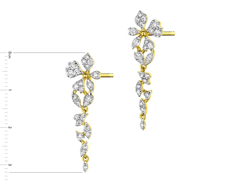 14 K Rhodium-Plated Yellow Gold Dangling Earring with Diamonds 0,66 ct - fineness 14 K