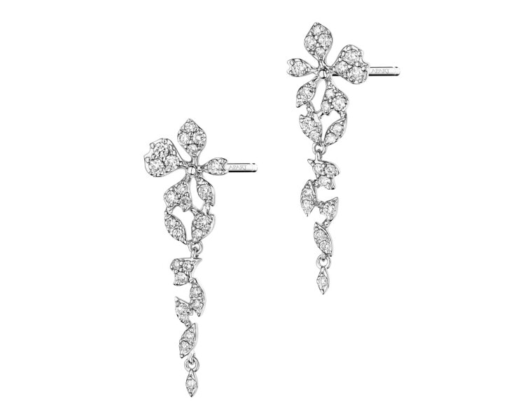 14 K Rhodium-Plated White Gold Dangling Earring with Diamonds 0,66 ct - fineness 14 K