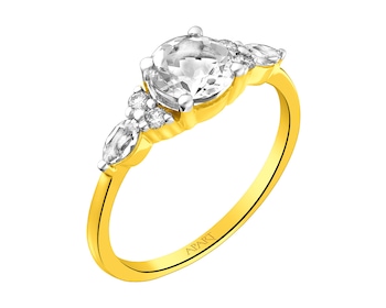 Zlatý prsten s brilianty a bílými topazy - ryzost 585
