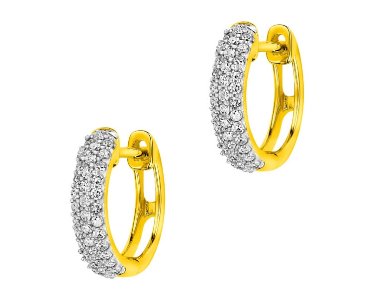 14 K Rhodium-Plated Yellow Gold Earrings with Diamonds 0,20 ct - fineness 14 K