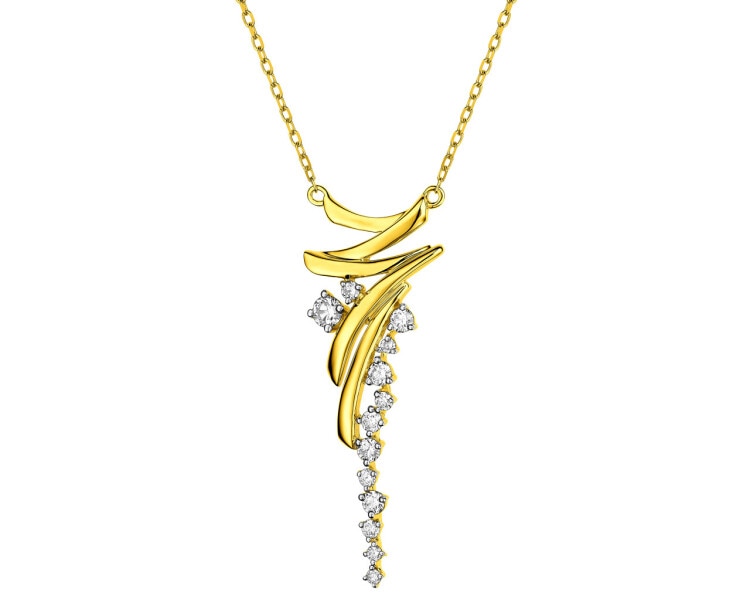 14 K Rhodium-Plated Yellow Gold Necklace with Diamonds 0,28 ct - fineness 14 K