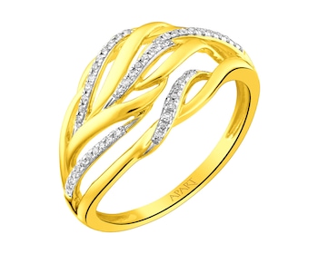 14 K Rhodium-Plated Yellow Gold Ring with Diamonds 0,10 ct - fineness 14 K