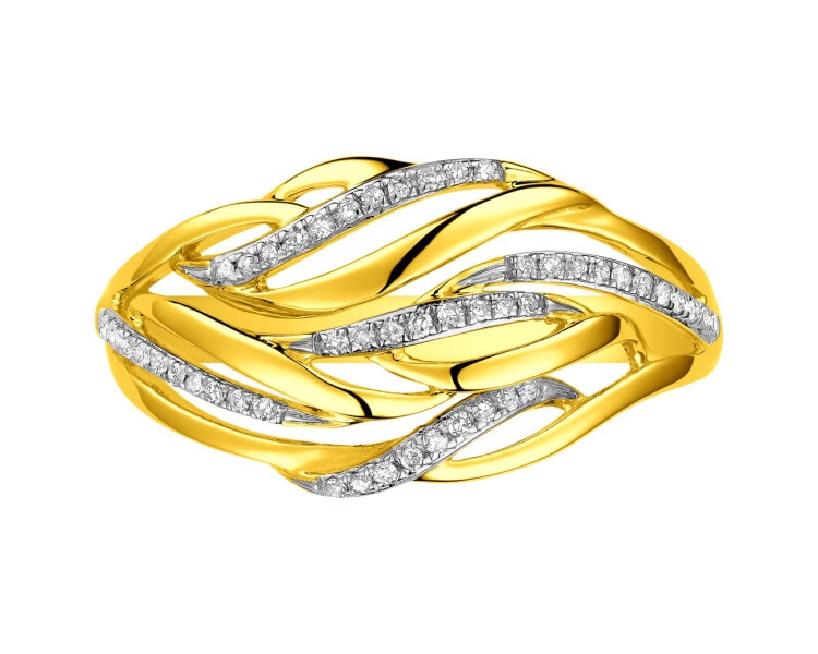 14 K Rhodium-Plated Yellow Gold Ring with Diamonds 0,10 ct - fineness 14 K