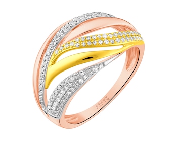 14 K Yellow, Rose & Rhodium Plated White Gold Ring with Diamonds 0,29 ct - fineness 14 K