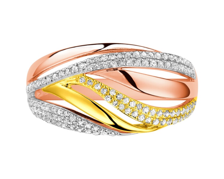 Pierścionek z różowego, żółtego i białego złota z diamentami 0,29 ct - próba 585
