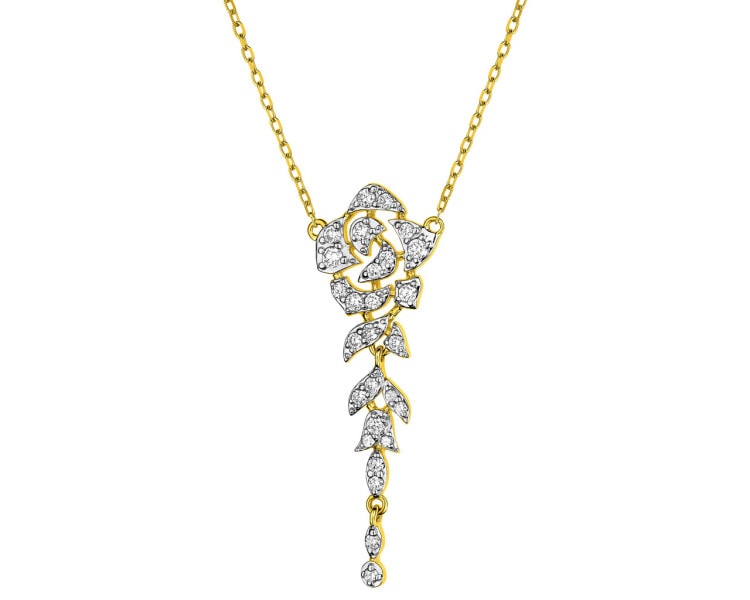 14 K Rhodium-Plated Yellow Gold Necklace with Diamonds 0,29 ct - fineness 14 K