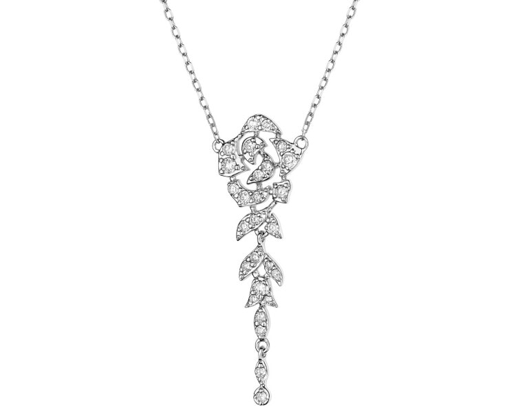 14 K Rhodium-Plated White Gold Necklace with Diamonds 0,29 ct - fineness 14 K