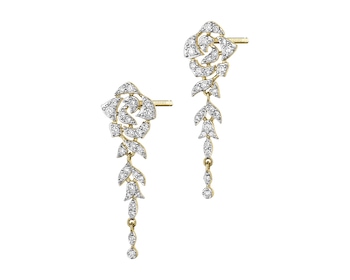 14 K Rhodium-Plated Yellow Gold Dangling Earring with Diamonds 0,56 ct - fineness 14 K