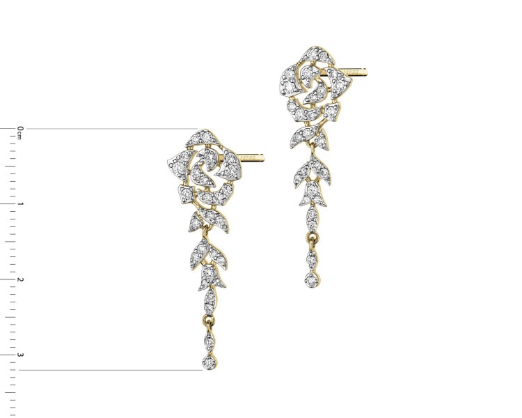 14 K Rhodium-Plated Yellow Gold Dangling Earring with Diamonds 0,58 ct - fineness 14 K
