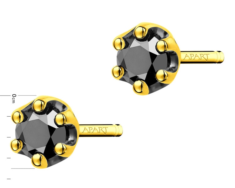 585 Yellow Gold Ruthenium-Plated Earrings with Black Diamond, Treateds - fineness 585