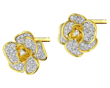14 K Rhodium-Plated Yellow Gold Earrings with Diamonds 0,40 ct - fineness 14 K