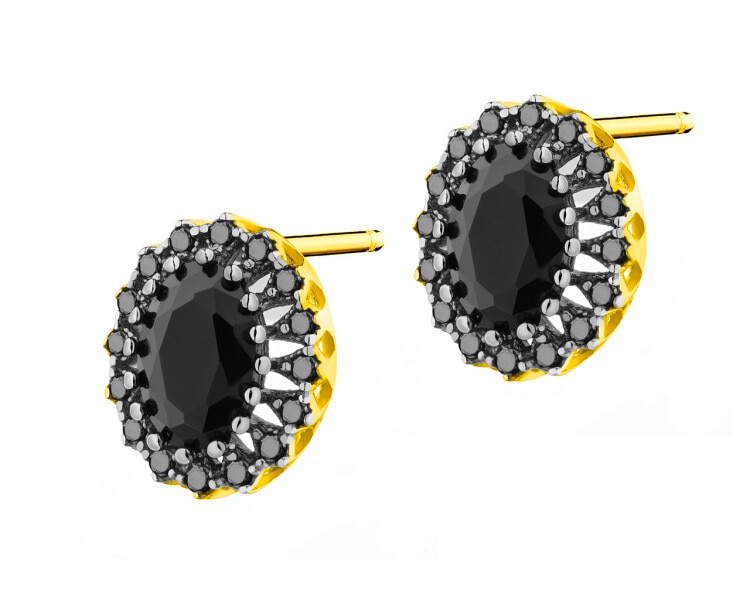 375 Yellow Gold/Black Rhodium Earrings with Cubic Zirconia