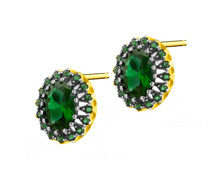 375 Yellow Gold/Black Rhodium Earrings with Cubic Zirconia