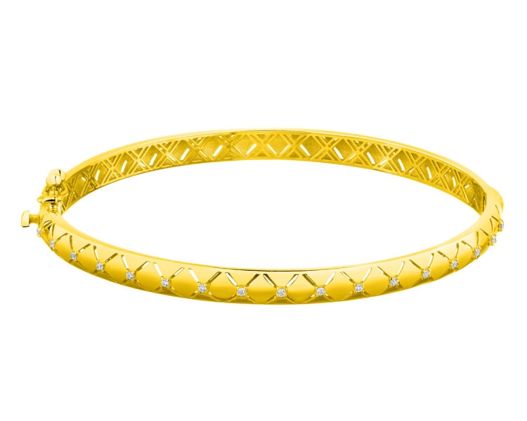 14 K Yellow Gold Rigid Bracelet with Cubic Zirconia