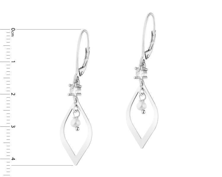 Rhodium Plated Silver Dangling Earring with Pearl