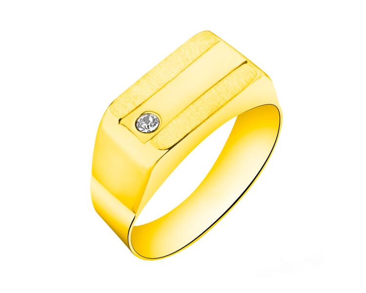14 K Yellow Gold Signet Ring with Cubic Zirconia