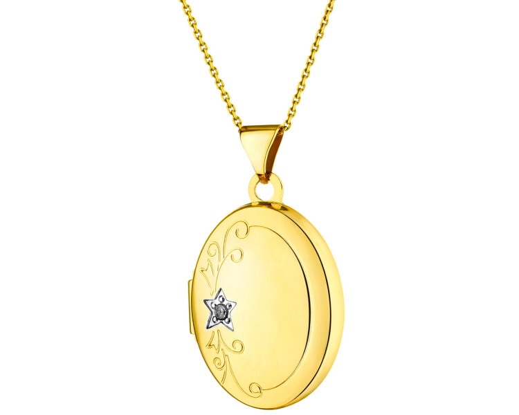 Zlatý přívěsek s diamantem - medailon 0,01 ct - ryzost 585