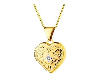 Zlatý přívěsek s diamantem - medailon - srdce 0,005 ct - ryzost 585