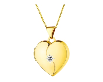 Zlatý přívěsek s diamantem - medailon - srdce 0,005 ct - ryzost 585