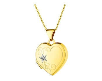 Zlatý přívěsek s diamanty - medailon - srdce 0,01 ct - ryzost 585