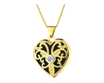 Zlatý přívěsek s diamantem - medailon - srdce 0,01 ct - ryzost 585