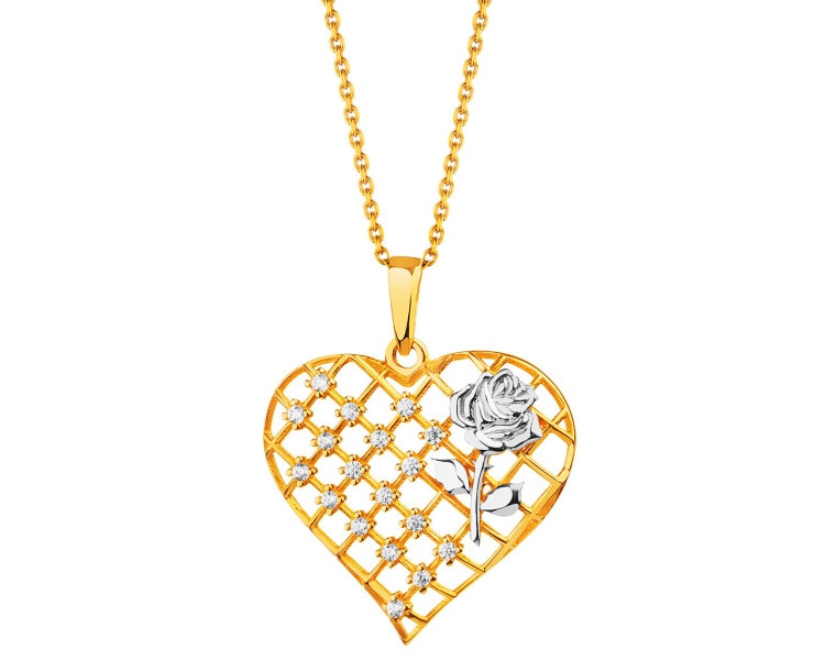 8 K Rhodium-Plated Yellow Gold Pendant with Cubic Zirconia